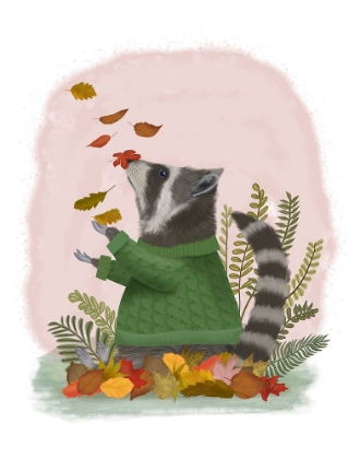 Picture of RACCOON CATCHING LEAVES