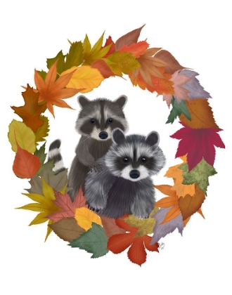 Picture of RACCOONS AUTUMN LEAF WREATH