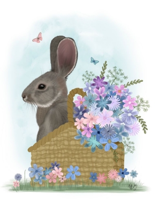 Picture of BUNNY IN BASKET WITH FLOWERS