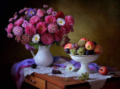 Picture of STILL LIFE WITH A BOUQUET OF ASTERS AND FRUITS