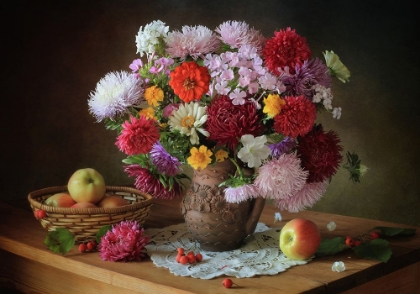 Picture of STILL LIFE WITH A BOUQUET OF FLOWERS AND APPLES