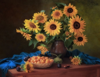 Picture of STILL LIFE WITH SUNFLOWERS AND PLUMS