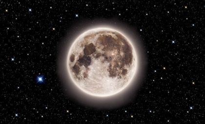 Picture of GLOWING EMERALD MOON WITH STARRY SKY
