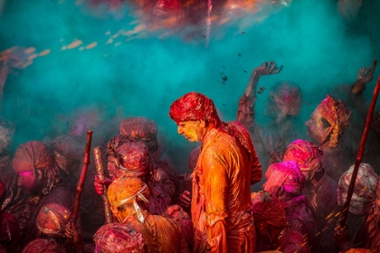 Picture of A BLUE HUE OVER THE SINGERS AT THE SAMAJ DURING HOLI