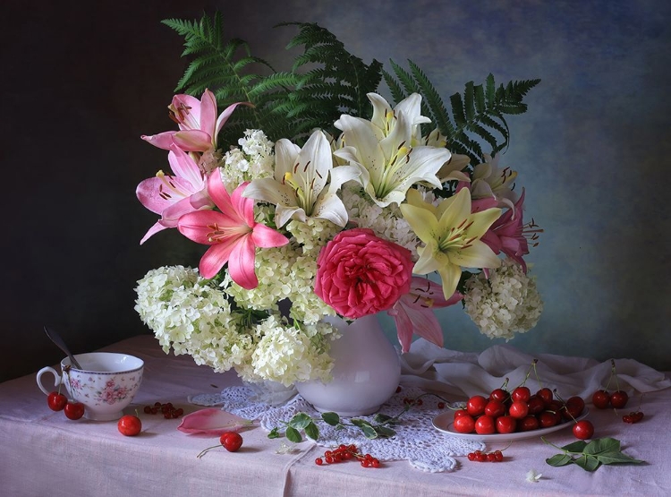 Picture of STILL LIFE WITH GARDEN FLOWERS AND BERRIES
