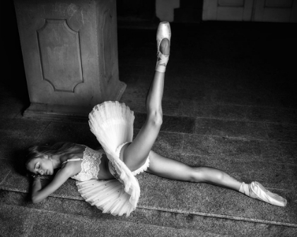 Picture of BALLERINA LYING ON THE STAIRS BW