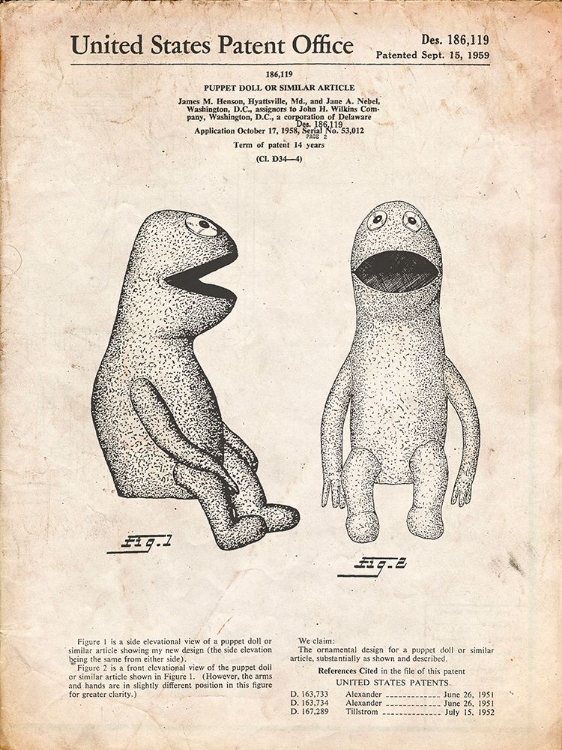 Picture of PP2-VINTAGE PARCHMENT WILKINS COFFEE MUPPET PATENT POSTER