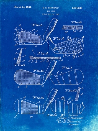 Picture of PP4-FADED BLUEPRINT GOLF CLUB FACES PATENT POSTER