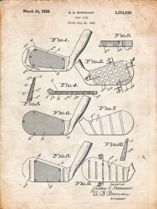 Picture of PP4-VINTAGE PARCHMENT GOLF CLUB FACES PATENT POSTER