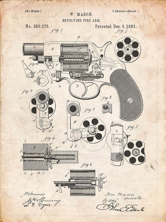 Picture of PP5-VINTAGE PARCHMENT COLT M1889 REVOLVER POSTER