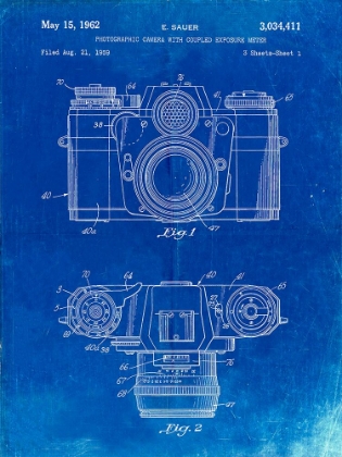 Picture of PP6-FADED BLUEPRINT ZEISS IKON CONTAREX CAMERA PATENT POSTER