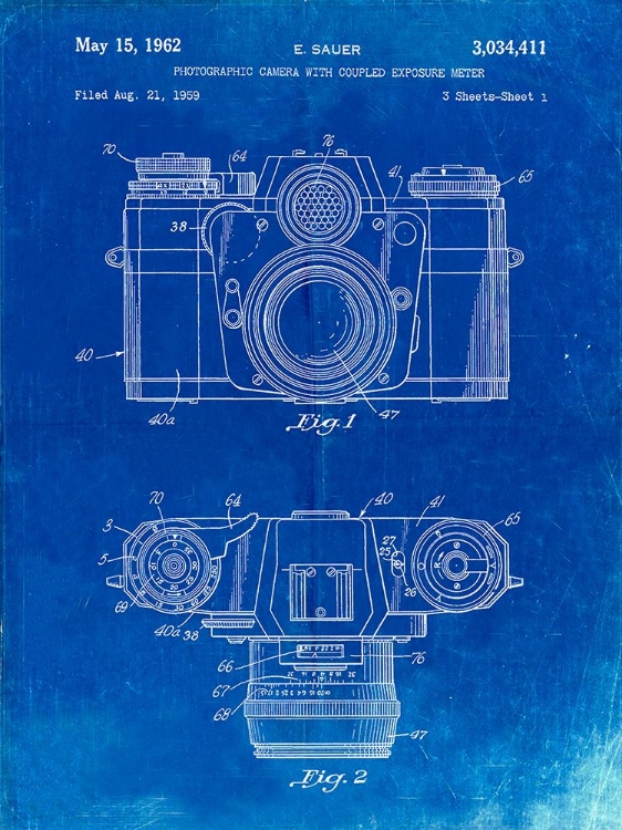 Picture of PP6-FADED BLUEPRINT ZEISS IKON CONTAREX CAMERA PATENT POSTER