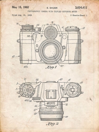 Picture of PP6-VINTAGE PARCHMENT ZEISS IKON CONTAREX CAMERA PATENT POSTER