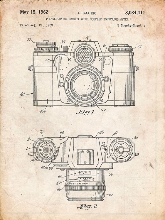 Picture of PP6-VINTAGE PARCHMENT ZEISS IKON CONTAREX CAMERA PATENT POSTER