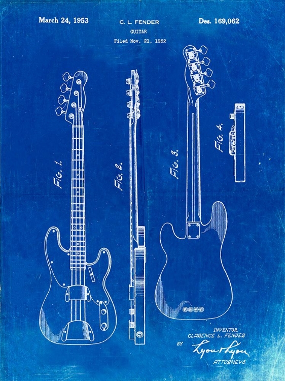 Picture of PP8-FADED BLUEPRINT FENDER PRECISION BASS GUITAR PATENT POSTER