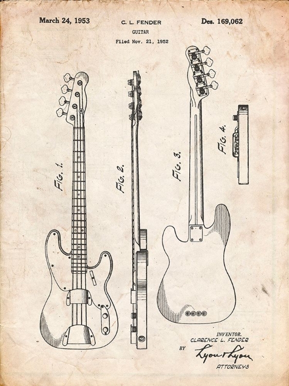 Picture of PP8-VINTAGE PARCHMENT FENDER PRECISION BASS GUITAR PATENT POSTER