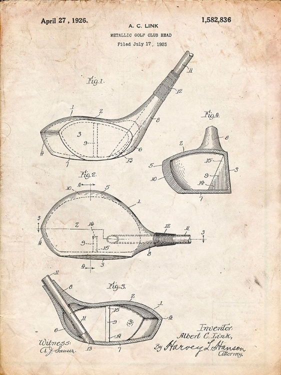 Picture of PP9-VINTAGE PARCHMENT GOLF DRIVER 1925 PATENT POSTER