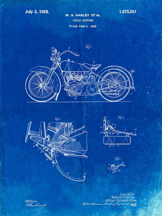 Picture of PP10-FADED BLUEPRINT HARLEY DAVIDSON MODEL JD PATENT POSTER
