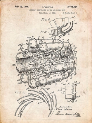 Picture of PP14-VINTAGE PARCHMENT JET ENGINE PATENT POSTER