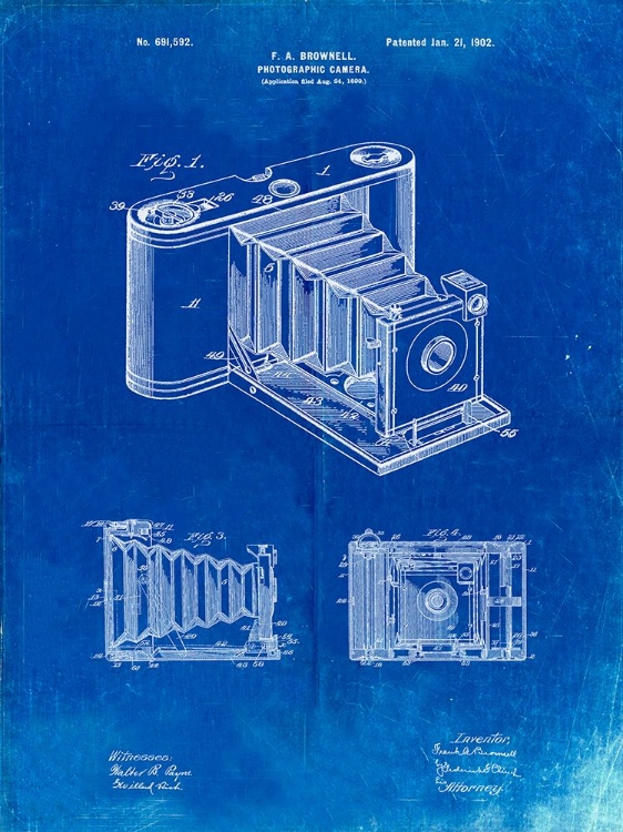 Picture of PP15-FADED BLUEPRINT KODAK POCKET FOLDING CAMERA PATENT POSTER