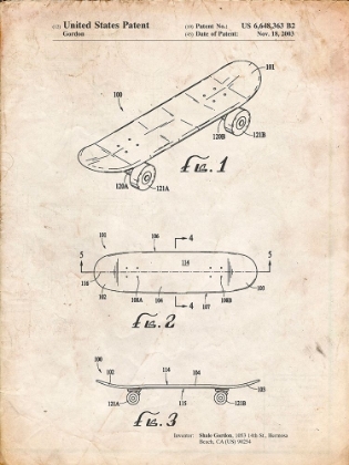 Picture of PP17-VINTAGE PARCHMENT DOUBLE KICK SKATEBOARD PATENT POSTER