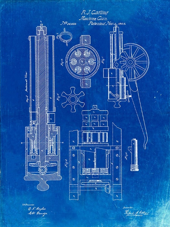 Picture of PP23-FADED BLUEPRINT GATLING GUN PATENT POSTER