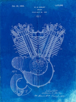 Picture of PP24-FADED BLUEPRINT HARLEY DAVIDSON ENGINE 1919 PATENT POSTER