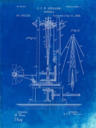 Picture of PP26-FADED BLUEPRINT WINDMILL 1883 PATENT POSTER