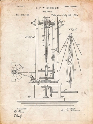 Picture of PP26-VINTAGE PARCHMENT WINDMILL 1883 PATENT POSTER