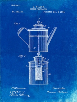 Picture of PP27-FADED BLUEPRINT COFFEE 2 PART PERCOLATOR 1894 PATENT POSTER