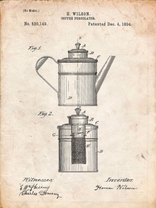 Picture of PP27-VINTAGE PARCHMENT COFFEE 2 PART PERCOLATOR 1894 PATENT POSTER