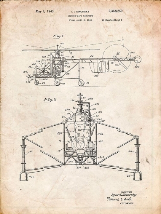 Picture of PP28-VINTAGE PARCHMENT SIKORSKY S-47 HELICOPTER PATENT POSTER