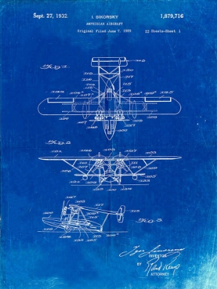 Picture of PP29-FADED BLUEPRINT BIWING SEAPLANE PATENT PRINT