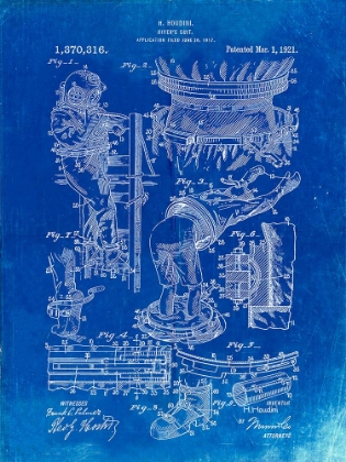 Picture of PP32-FADED BLUEPRINT HOUDINI DIVING SUIT PATENT POSTER