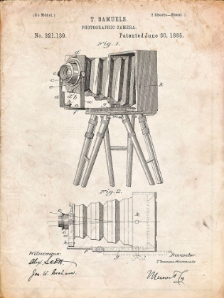 Picture of PP33-VINTAGE PARCHMENT ICONIC PHOTOGRAPHIC CAMERA 1885 PATENT POSTER
