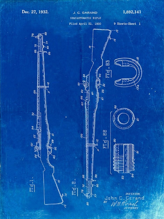 Picture of PP35-FADED BLUEPRINT M-1 RIFLE PATENT POSTER