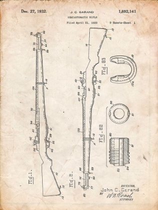 Picture of PP35-VINTAGE PARCHMENT M-1 RIFLE PATENT POSTER