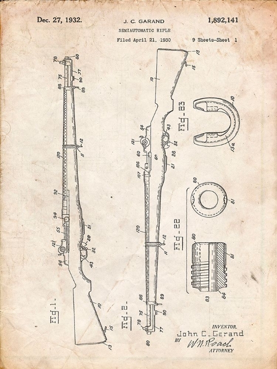 Picture of PP35-VINTAGE PARCHMENT M-1 RIFLE PATENT POSTER