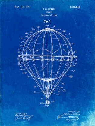 Picture of PP36-FADED BLUEPRINT HOT AIR BALLOON 1923 PATENT POSTER