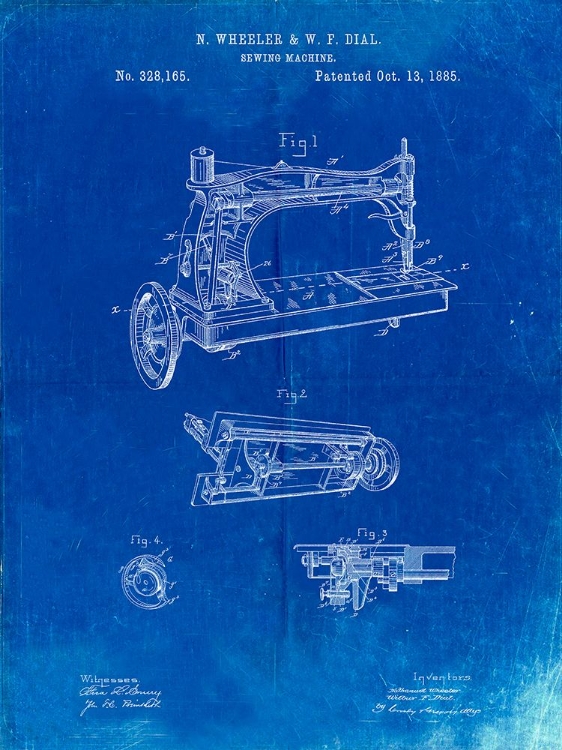 Picture of PP37-FADED BLUEPRINT WHEELER AND WILSON SEWING MACHINE PATENT POSTER