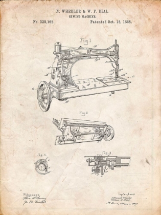 Picture of PP37-VINTAGE PARCHMENT WHEELER AND WILSON SEWING MACHINE PATENT POSTER