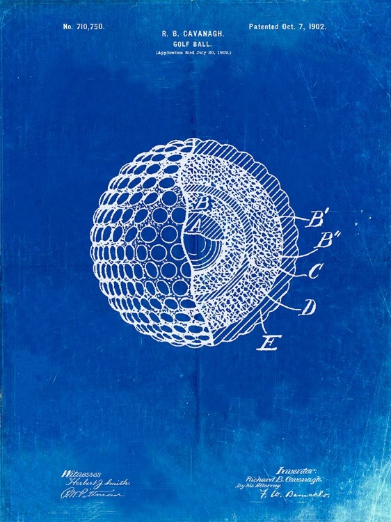 Picture of PP42-FADED BLUEPRINT GOLF BALL 1902 PATENT POSTER