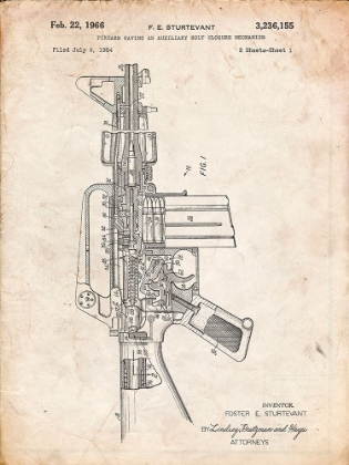 Picture of PP44-VINTAGE PARCHMENT M-16 RIFLE PATENT POSTER