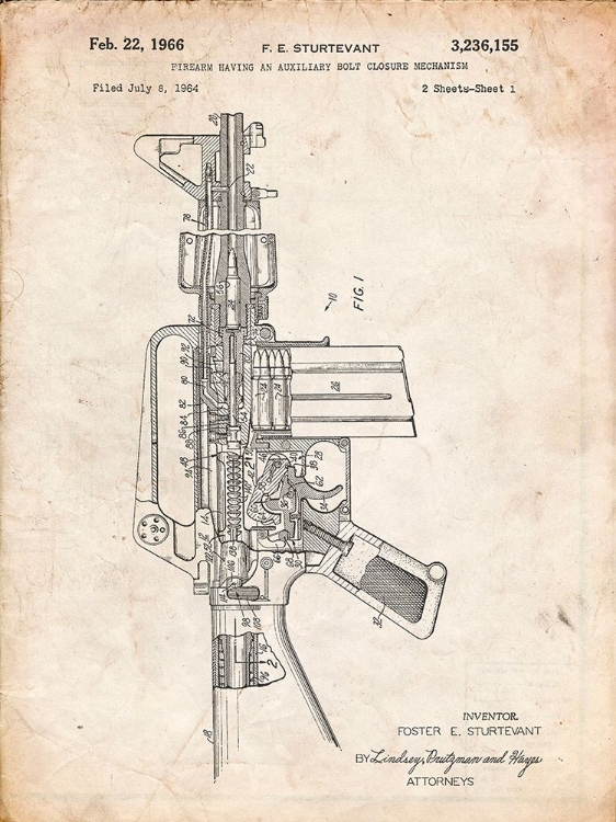 Picture of PP44-VINTAGE PARCHMENT M-16 RIFLE PATENT POSTER