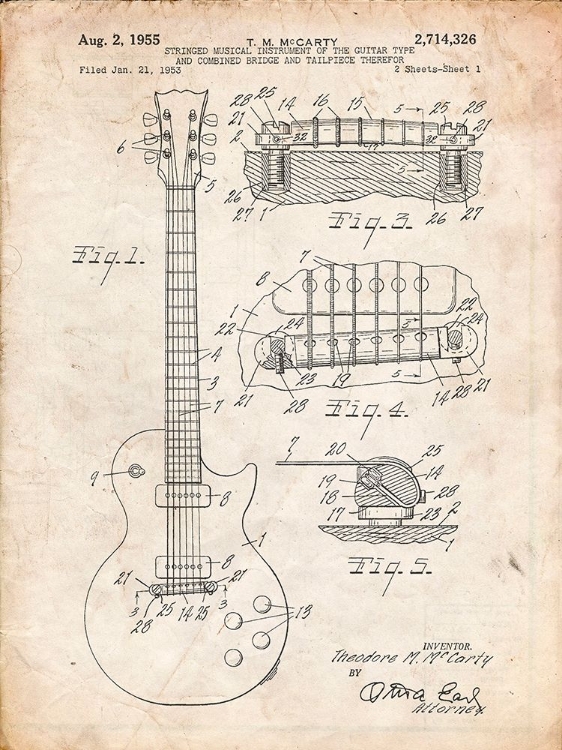 Picture of PP47-VINTAGE PARCHMENT GIBSON LES PAUL GUITAR PATENT POSTER