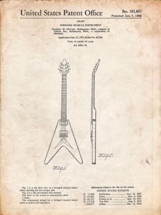 Picture of PP48-VINTAGE PARCHMENT GIBSON FLYING V GUITAR POSTER