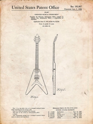 Picture of PP48-VINTAGE PARCHMENT GIBSON FLYING V GUITAR POSTER