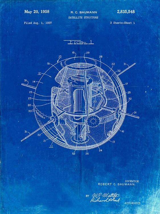 Picture of PP52-FADED BLUEPRINT EARTH SATELLITE PATENT POSTER