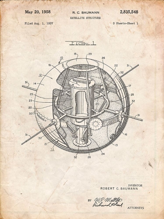 Picture of PP52-VINTAGE PARCHMENT EARTH SATELLITE PATENT POSTER