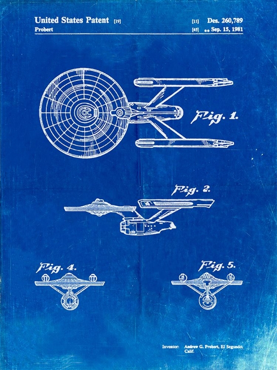 Picture of PP56-FADED BLUEPRINT STARSHIP ENTERPRISE PATENT POSTER